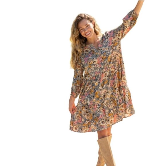 NATURAL LIFE Dresses & Skirts - Natural Life Mini Floral Boho Long Sleeve Shirt Dress Size S Short Tunic Organic